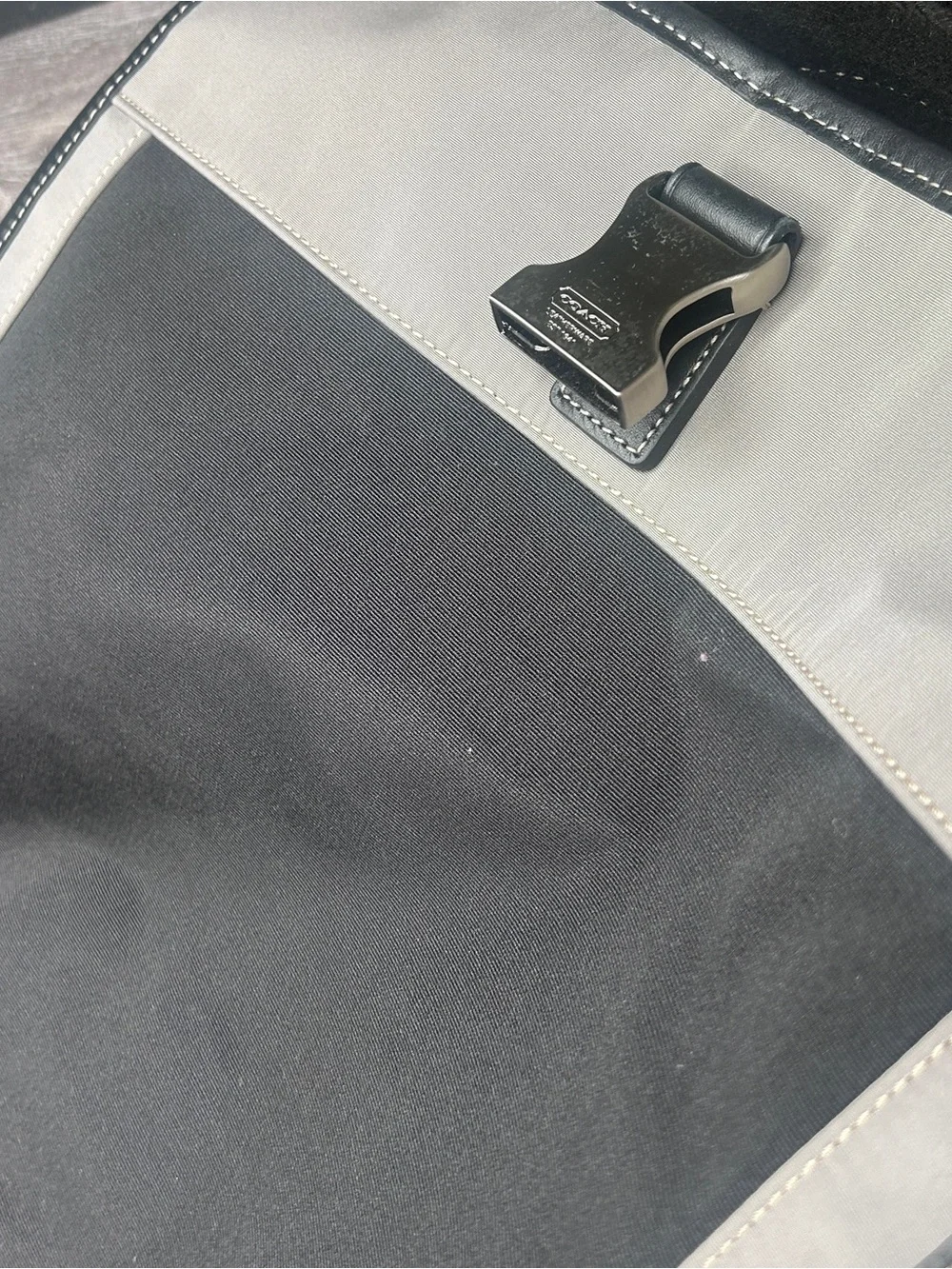 Coach Gray & Black Leather Trim Messenger Bag • Crossbody Laptop Satchel •